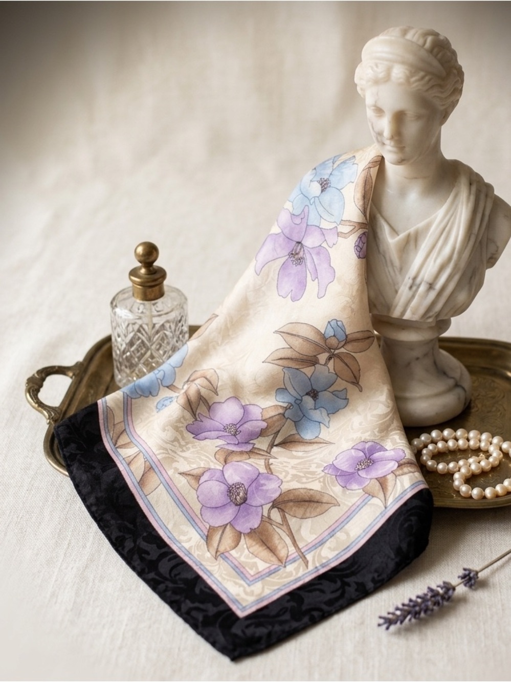 Vintage Italian Silk Floral Pastel Scarf